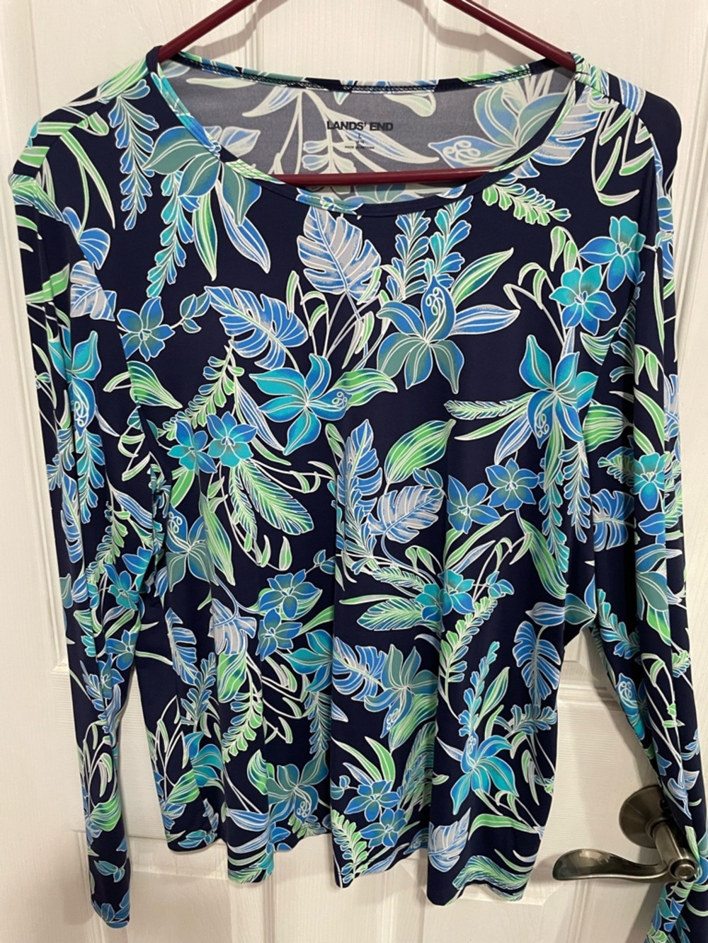 Lands' End Navy Floral Scoop-Neck Top